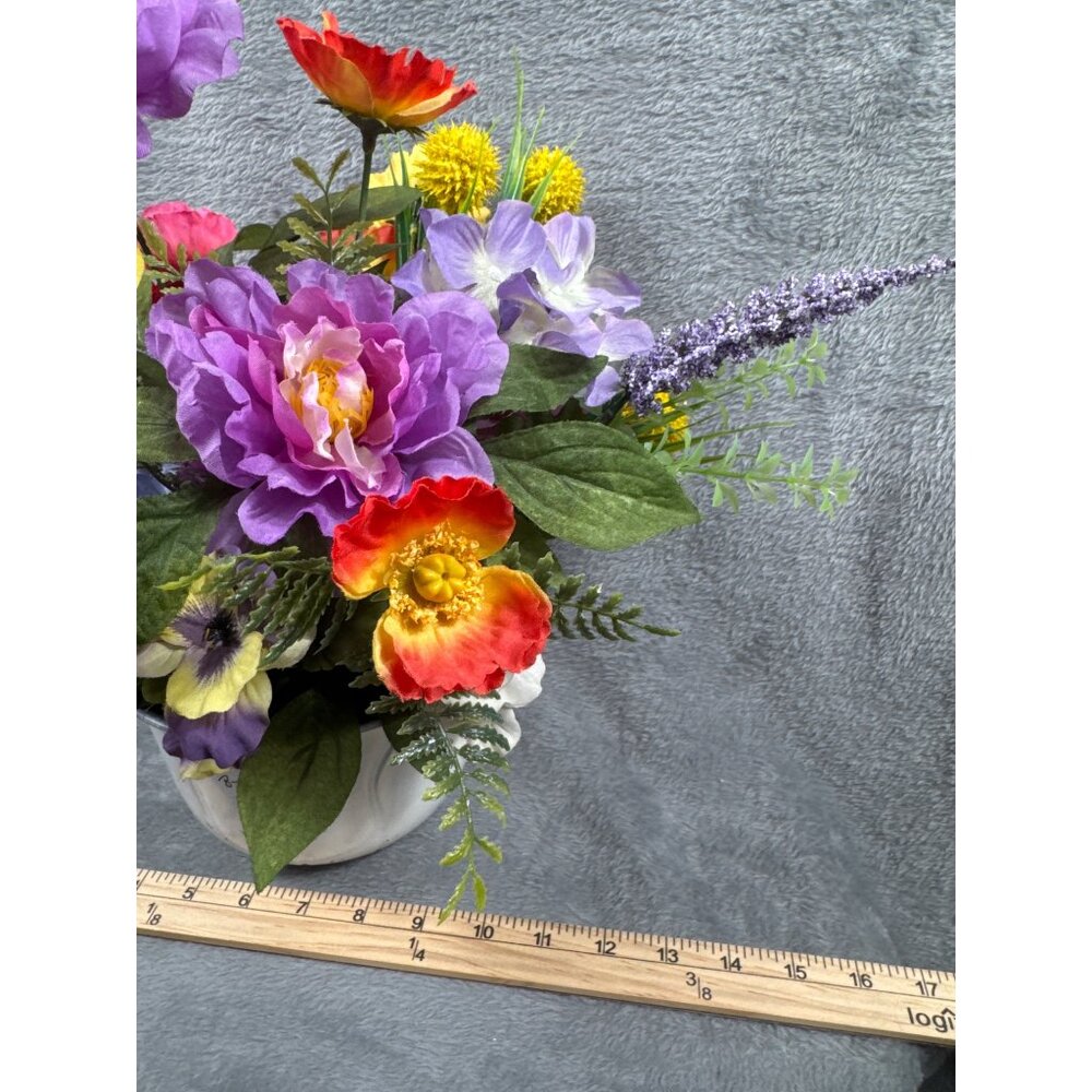 Artificial Floral Arrangement In White Painted Vase - Picture 5 of 5